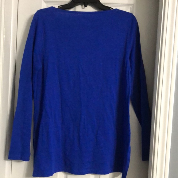 Eileen Fisher Long Sleeve Boatneck High-Low Hemline 100% Cotton Shirt in Blue - Picture 7 of 8